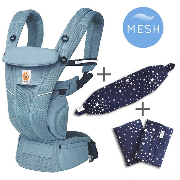 画像1: ErgoBabyCarrier オムニ ブリーズ スレートブルー 専用カバー付き3点セット（本体SG＋専用カバー＋よだれパッド／スターダストダークネイビー） (1)